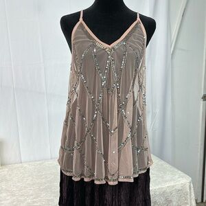Day trip Sheer Beaded Halter Top sz M
